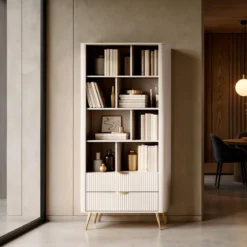 Gretha beige libreria colore beige opaco 2 cassetti h1938 l882 p38