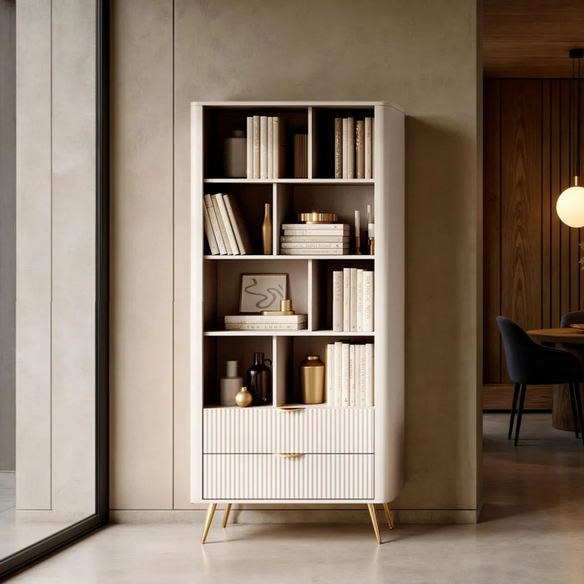 Gretha beige libreria colore beige opaco 2 cassetti h1938 l882 p38