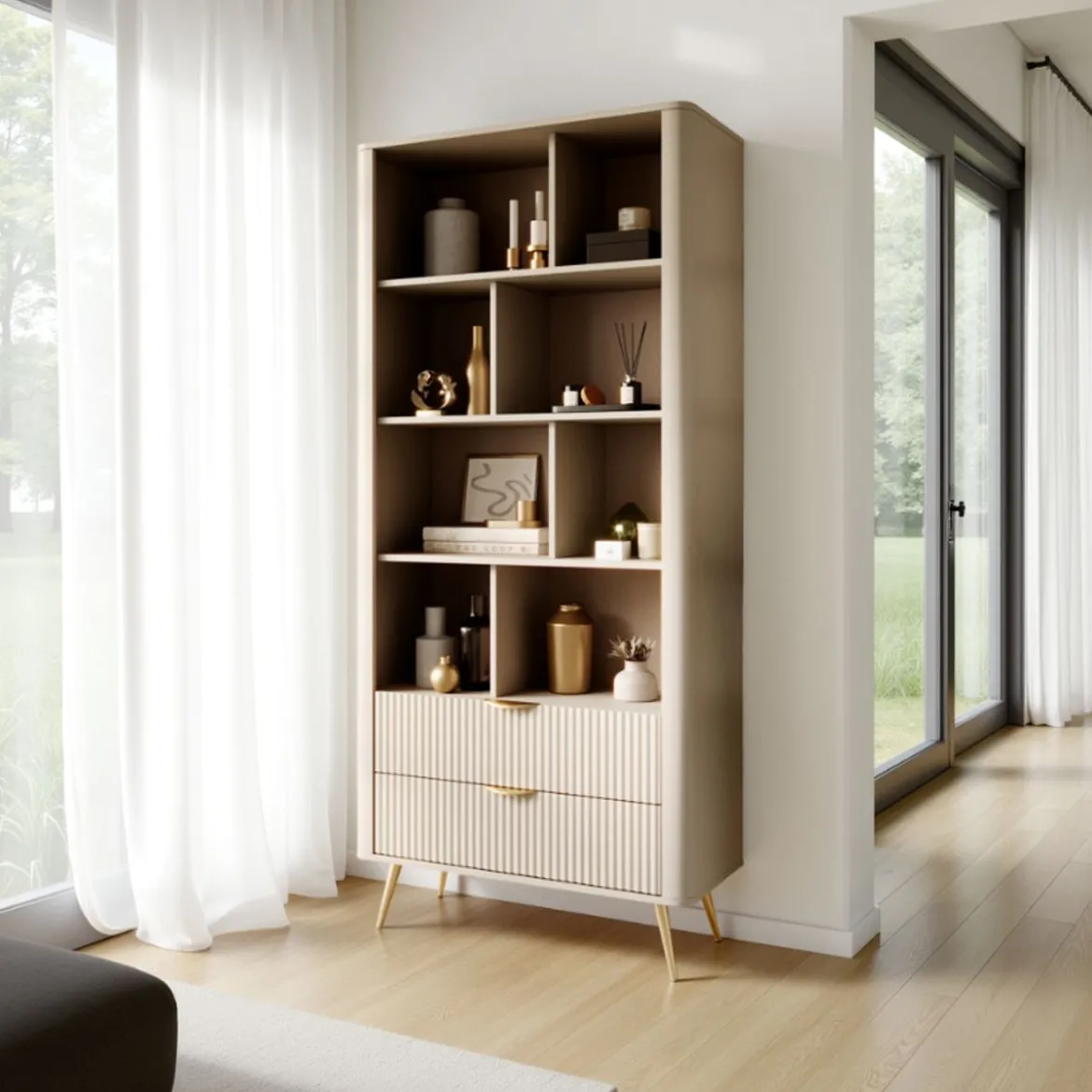 Gretha beige libreria colore beige opaco 2 cassetti h1938 l882 p38