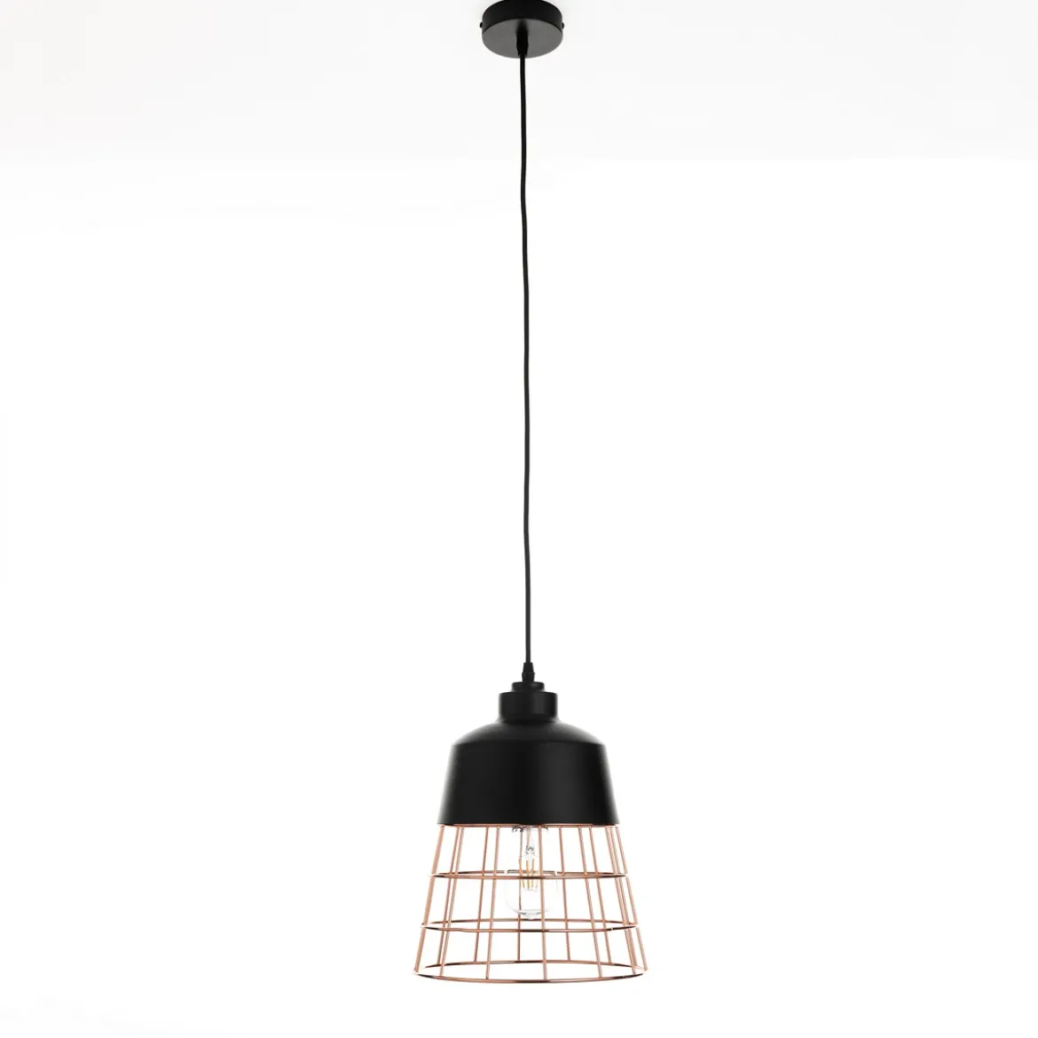 Grid lampadario in metallo verniciato nero opaco griglia colore rame d26 h36 cm