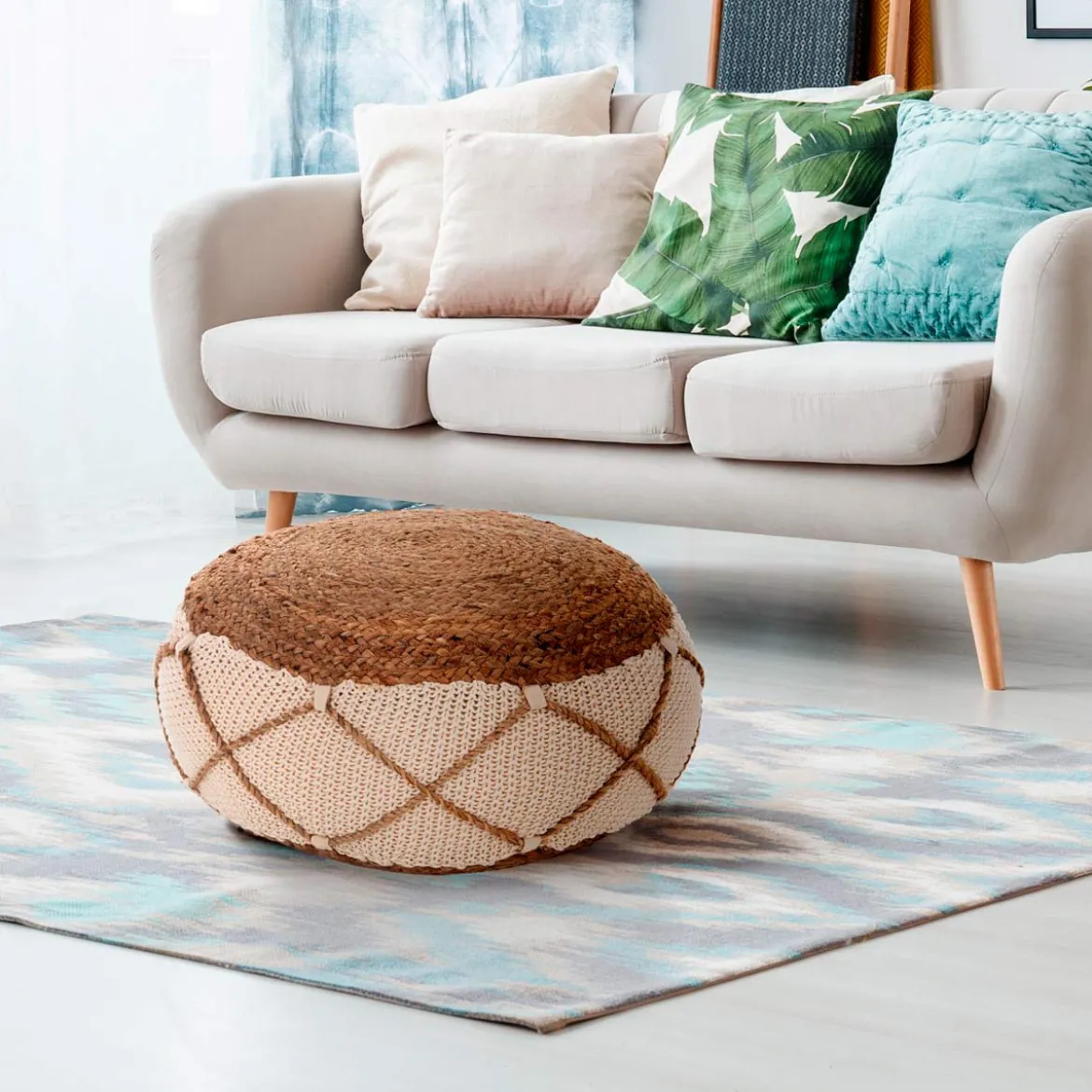 Haja pouf rotondo in juta cotone e sintetico d50xh25 cm