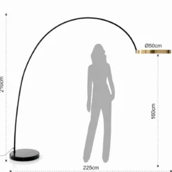 Halo gold lampada da terra led dimmerabile ad arco in metallo nero opaco e marmo nero con telecomando h210x225 cm