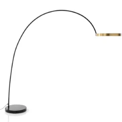 Halo gold lampada da terra led dimmerabile ad arco in metallo nero opaco e marmo nero con telecomando h210x225 cm