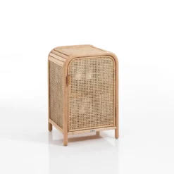 Hamsa armadietto in teak rattan e pelle naturale 1 anta 45x45xh70 cm