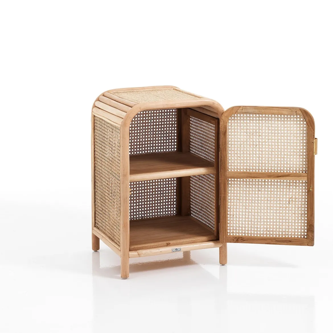 Hamsa armadietto in teak rattan e pelle naturale 1 anta 45x45xh70 cm