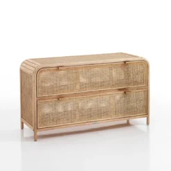 Hamsa madia in teak rattan e pelle naturale 2 ante 120x45xh70 cm