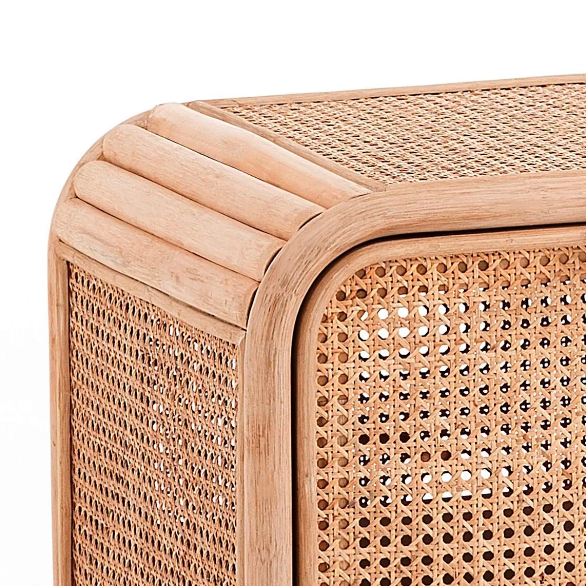 Hamsa madia in teak rattan e pelle naturale 2 ante 120x45xh70 cm