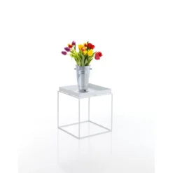 Hannah-a tavolino da interno / esterno in acciaio vernice da esterno colore bianco opaco 40x40 h44.5 cm
