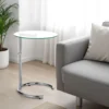 Hardy evo tavolino in acciaio cromato e vetro temprato altezza regolabile 46x46xh45-65 cm