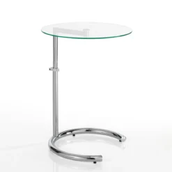 Hardy evo tavolino in acciaio cromato e vetro temprato altezza regolabile 46x46xh45-65 cm