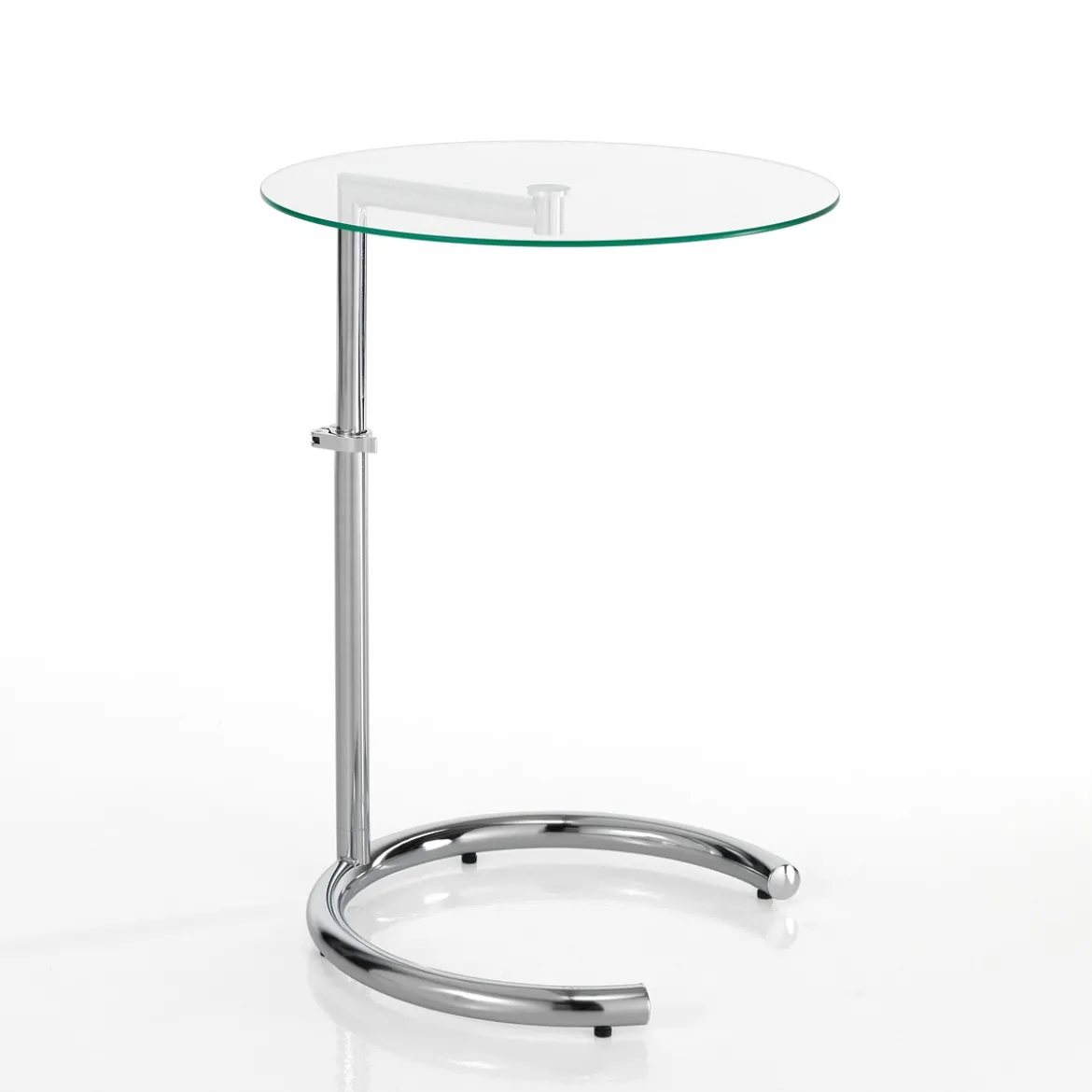 Hardy evo tavolino in acciaio cromato e vetro temprato altezza regolabile 46x46xh45-65 cm