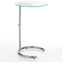 Hardy evo tavolino in acciaio cromato e vetro temprato altezza regolabile 46x46xh45-65 cm