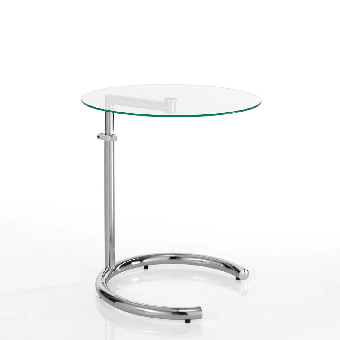 Hardy evo tavolino in acciaio cromato e vetro temprato altezza regolabile 46x46xh45-65 cm