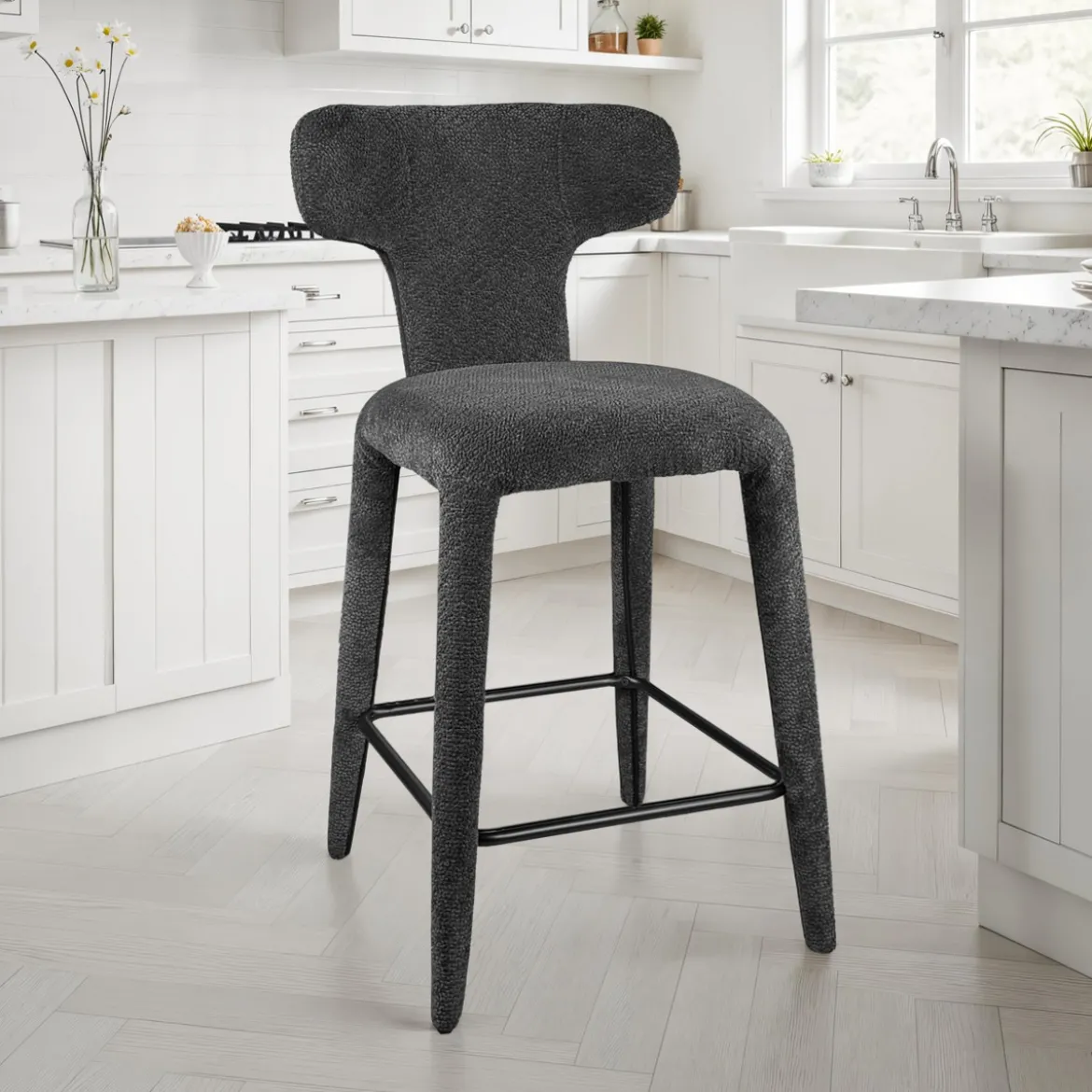Herd Antracite Home sgabello imbottito tessuto antracite effetto melange completamente rivestito h94 l48 p55 seduta h65