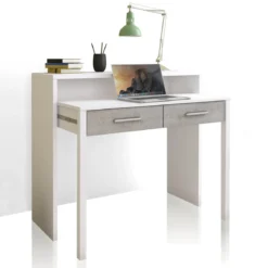Hidden Scrittoio Consolle finitura Larice Bianco e Grigio Cemento, 99 x 36 / 66 x h 88 cm