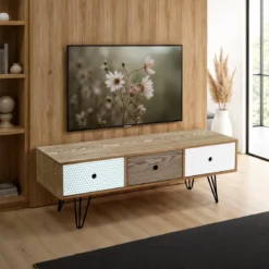 Hijo mobile porta tv in mdf frassino con 3 cassetti colorati cm h40 l120 p40