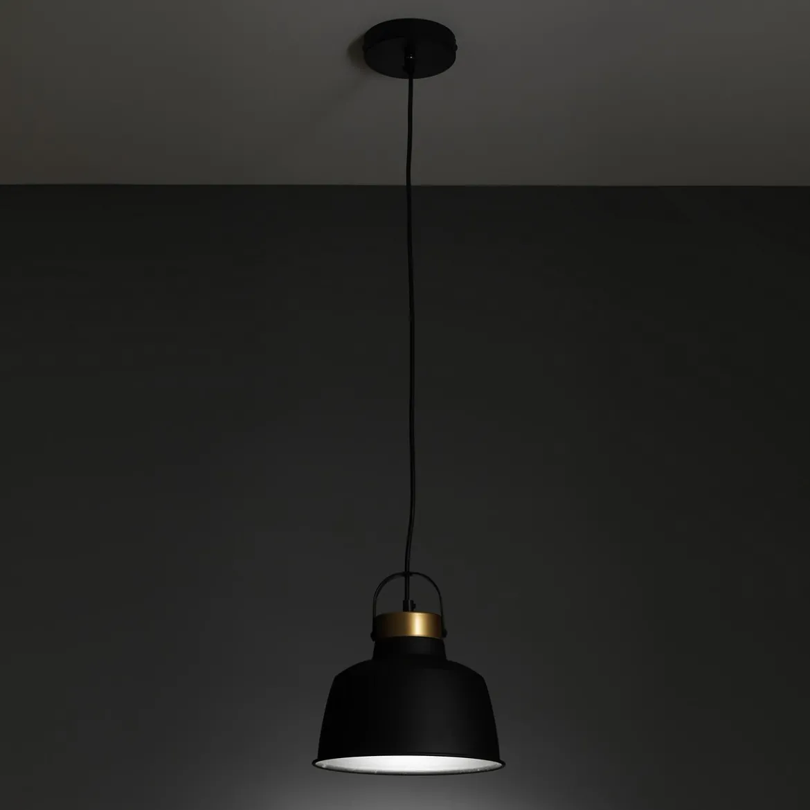 Industrial b lampadario officina in acciaio nero e oro opaco d25xh25 cm