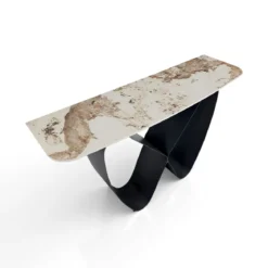 Infinity Onice Marble Consolle ceramica marmo onice lucido basamento metallo grigio opaco h80 p40 l130