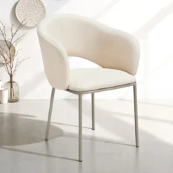 Jade Beige Platinum Sedia Imbottita tessuto Beige struttura metallo platino opaco h80 l54 p57 seduta h48