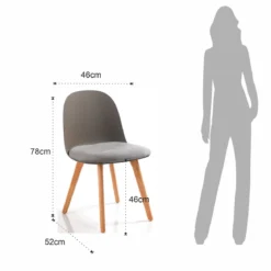 Jade wood dark grey sedia con gambe in rovere e scocca grigio scuro imbottita in velluto h78 l46 p52 cm