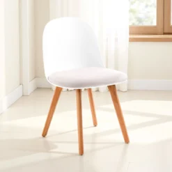 Jade wood white sedia con gambe in rovere e scocca bianca imbottita in velluto écru h78 l46 p52 cm