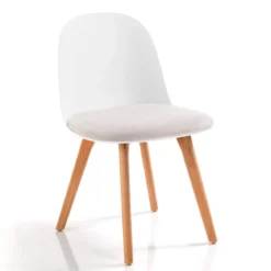 Jade wood white sedia con gambe in rovere e scocca bianca imbottita in velluto écru h78 l46 p52 cm