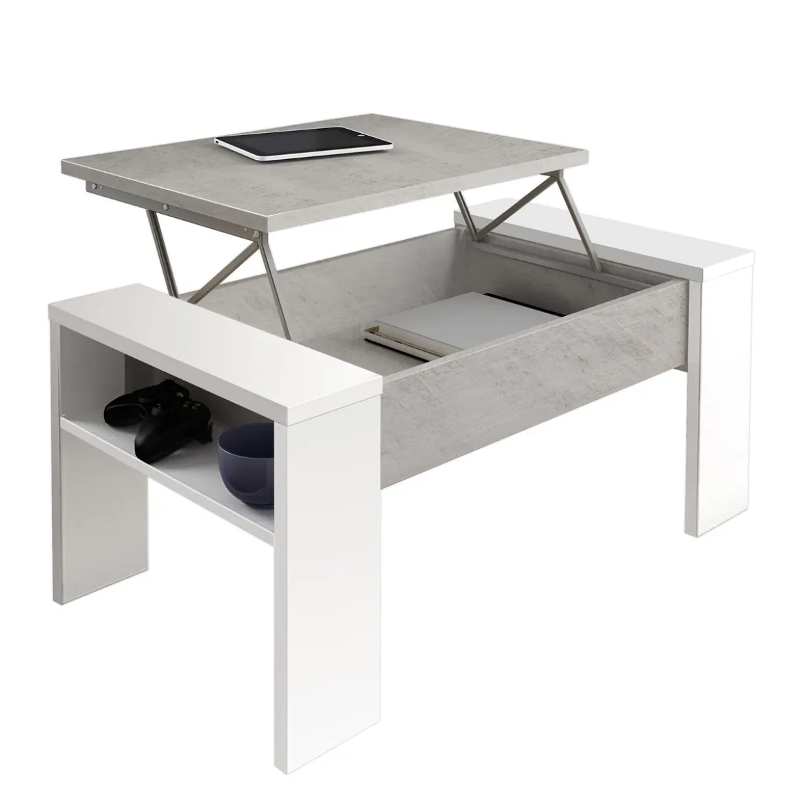James cement tavolino contenitore grigio cemento e finitura larice bianco 98.5x50xh42.5 cm