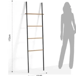 Janny black scala decorativa porta asciugaman in acciaio antracite opaco e legno massello rovere 50x3.8xh172 cm