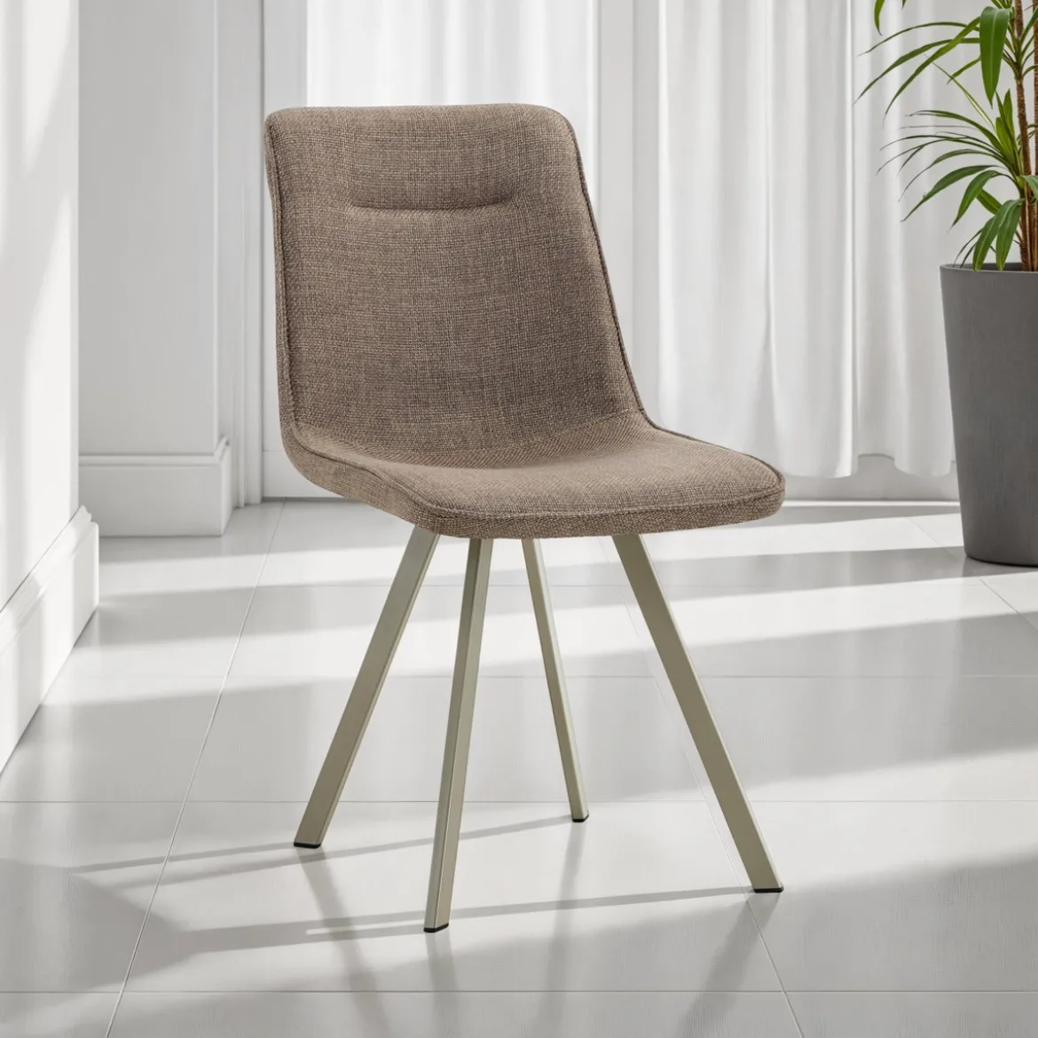 Jesefa Brown Platinum sedia imbottita tessuto marrone struttura metallo platino opaco h88 l44 p59 seduta h49