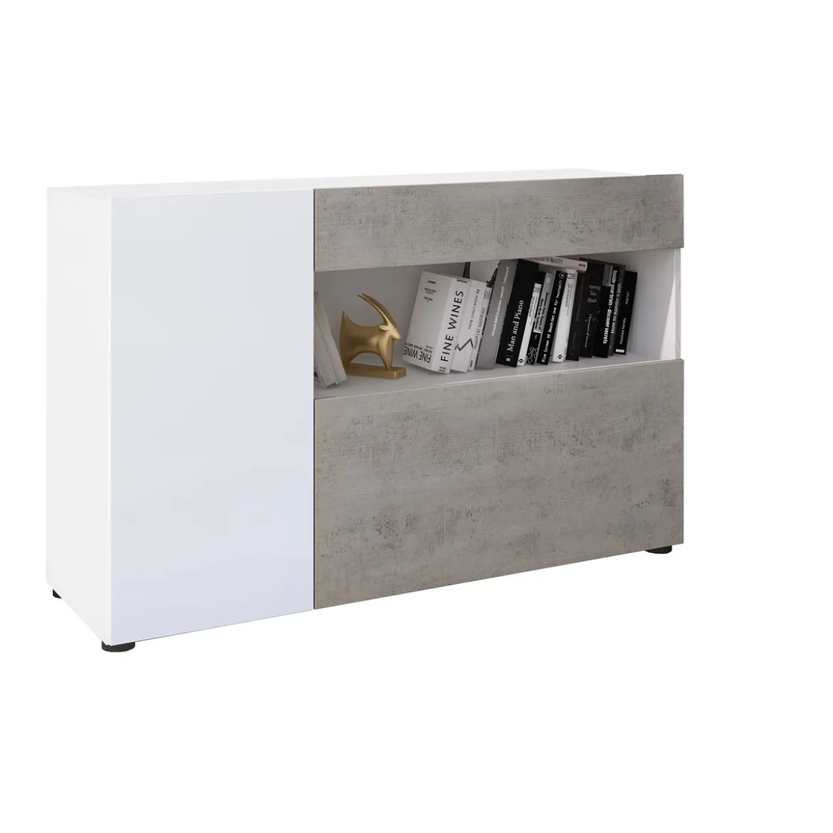 Jonny mobile 2 ante 1 cassetto bianco lucido e finitura larice bianco 130x41xh81 cm