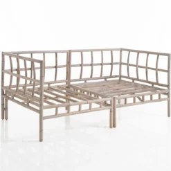 Julia-a divano 2 posti in rattan sbiancato rivestimento 100% cotone grigio chiaro 160x80xh70 cm