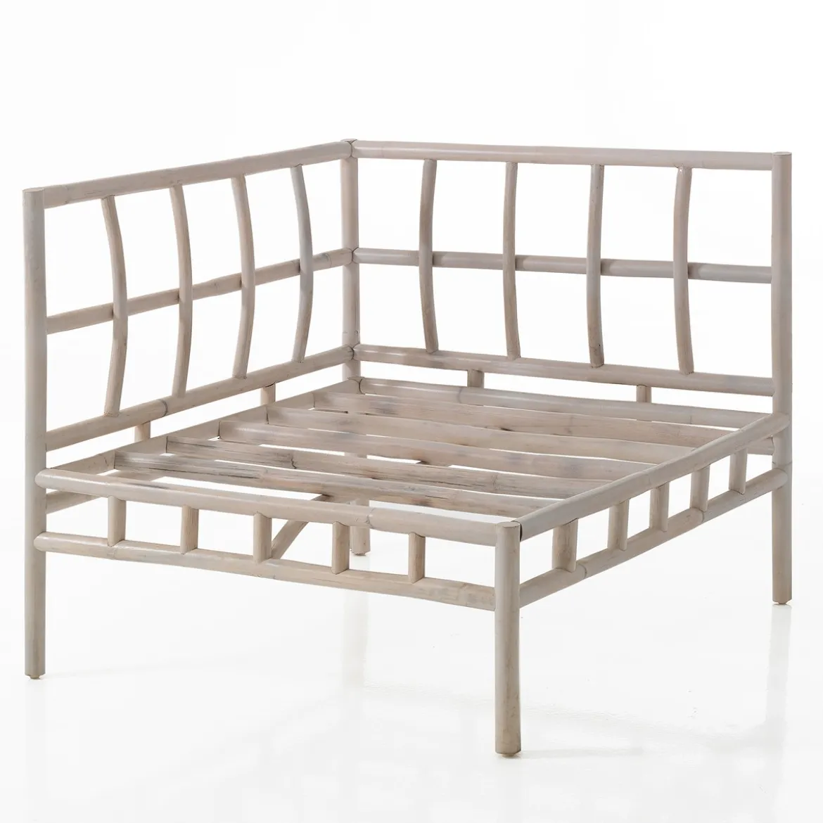 Julia-a divano 2 posti in rattan sbiancato rivestimento 100% cotone grigio chiaro 160x80xh70 cm
