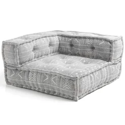 Julia-a divano 2 posti in rattan sbiancato rivestimento 100% cotone grigio chiaro 160x80xh70 cm