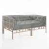 Julia-c divano 2 posti in rattan sbiancato rivestimento 100% cotone grigio scuro 160x80xh70 cm
