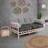 Julia-e divano 2 posti in rattan sbiancato rivestimento 100% cotone grigio 182x80xh70 cm