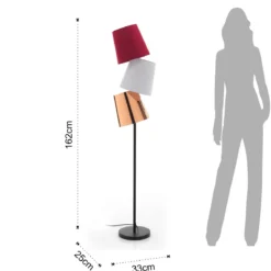 Jumble lampada da terra con 3 paralumi in tessuto colorato e in plastica oro 33x25 h162 cm