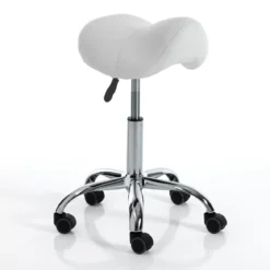 Kaio white sgabello per scrittoio in pelle sintetica bianca e metallo cromato 37x36xh50-66 cm