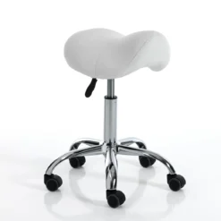 Kaio white sgabello per scrittoio in pelle sintetica bianca e metallo cromato 37x36xh50-66 cm