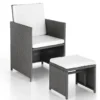 Kalamos set tavolo + sedie in cordoncino di polyrattan grigio con cuscini cm. h.72 x l.167 x p.110