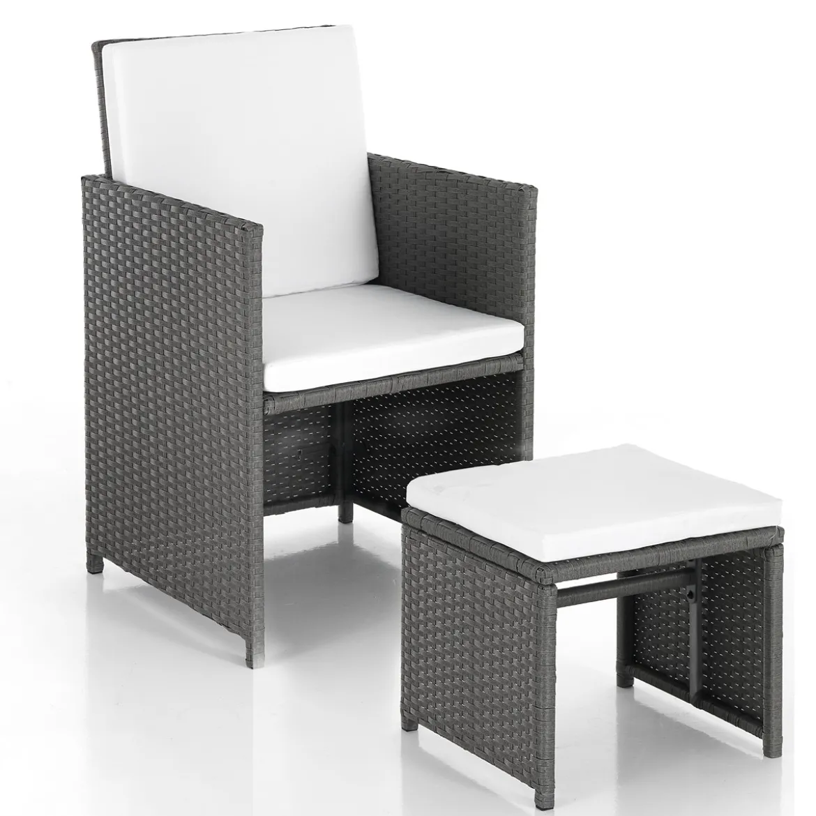 Kalamos set tavolo + sedie in cordoncino di polyrattan grigio con cuscini cm. h.72 x l.167 x p.110