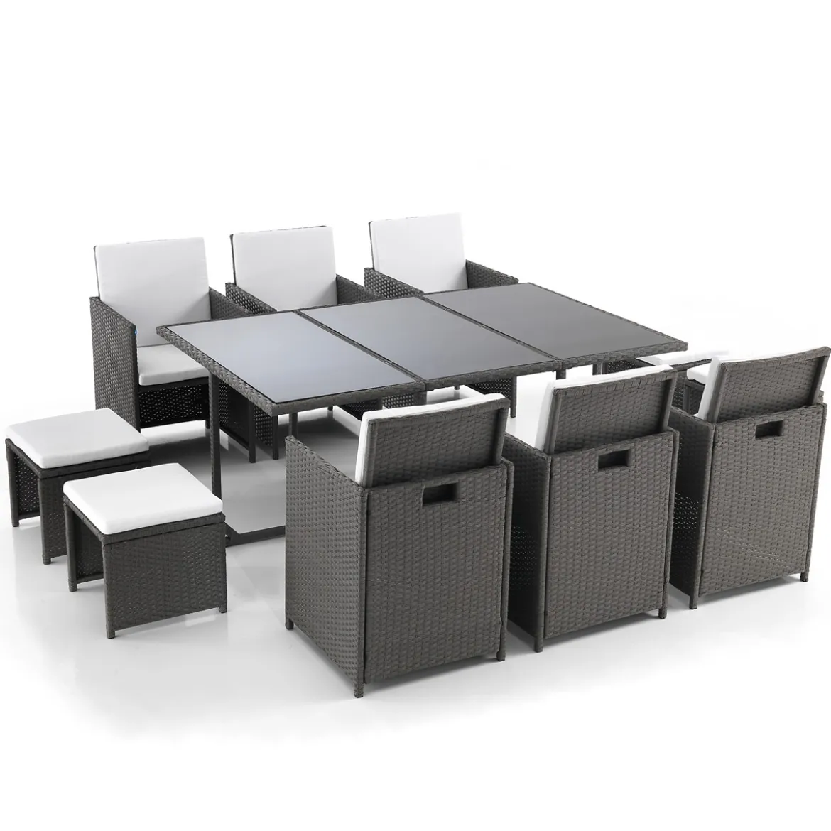 Kalamos set tavolo + sedie in cordoncino di polyrattan grigio con cuscini cm. h.72 x l.167 x p.110