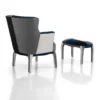 Kaleidos-e blue poltrona pouf tessuto tecnica patchwork gambe legno massello cm h.98 x l.78 x p.70