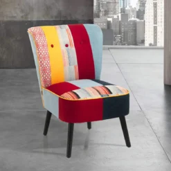 Kaleidos-l poltrona in tessuto patchwork e legno massello nero opaco 55x68xh80 cm