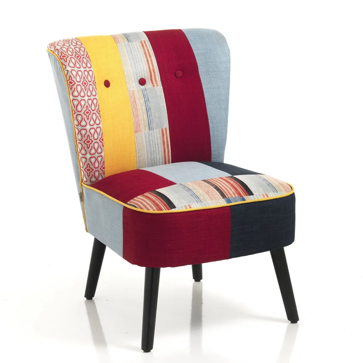 Kaleidos-l poltrona in tessuto patchwork e legno massello nero opaco 55x68xh80 cm