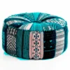 Kamar blue patch pouf rotondo rivestimento cotone 100% patchwork blu d60xh30 cm