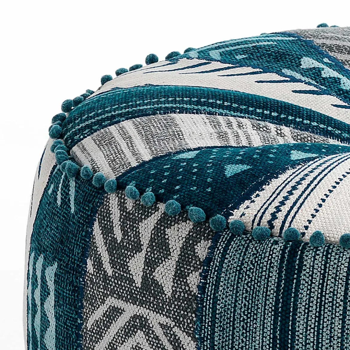 Kamar blue patch pouf rotondo rivestimento cotone 100% patchwork blu d60xh30 cm