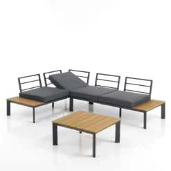 Kamari salotto interno e esterno e chaise longue in alluminio antracite opaco cuscini di grigio 230x75/163xh76 cm