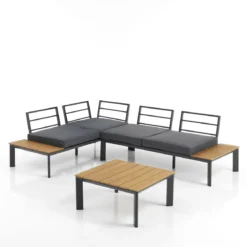 Kamari salotto interno e esterno e chaise longue in alluminio antracite opaco cuscini di grigio 230x75/163xh76 cm