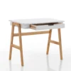 Karro Scrivania / Computer Desk Bianca Opaco Laccata e Legno Massello finitura Rovere, 90 x 55 x h 75 cm