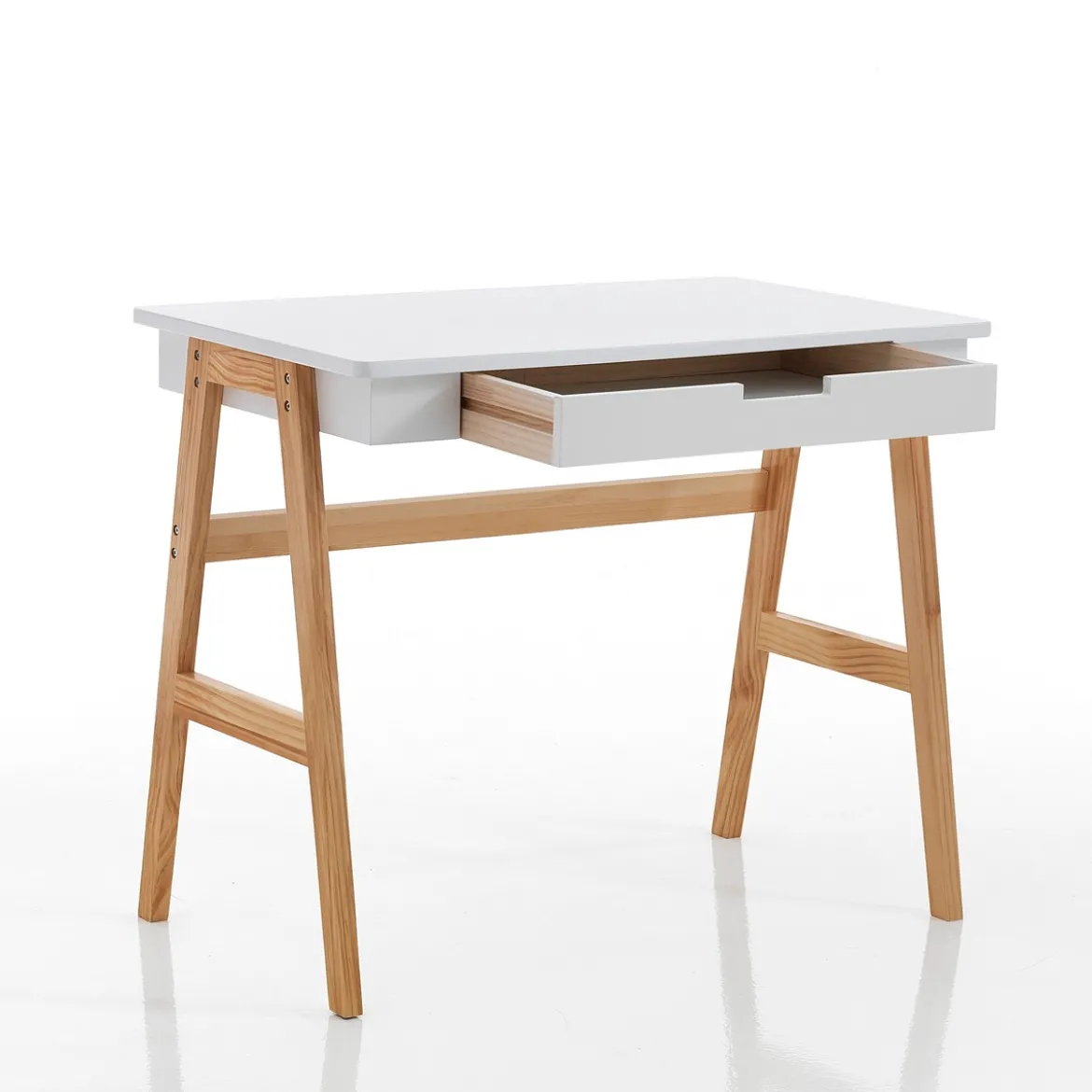 Karro Scrivania / Computer Desk Bianca Opaco Laccata e Legno Massello finitura Rovere, 90 x 55 x h 75 cm